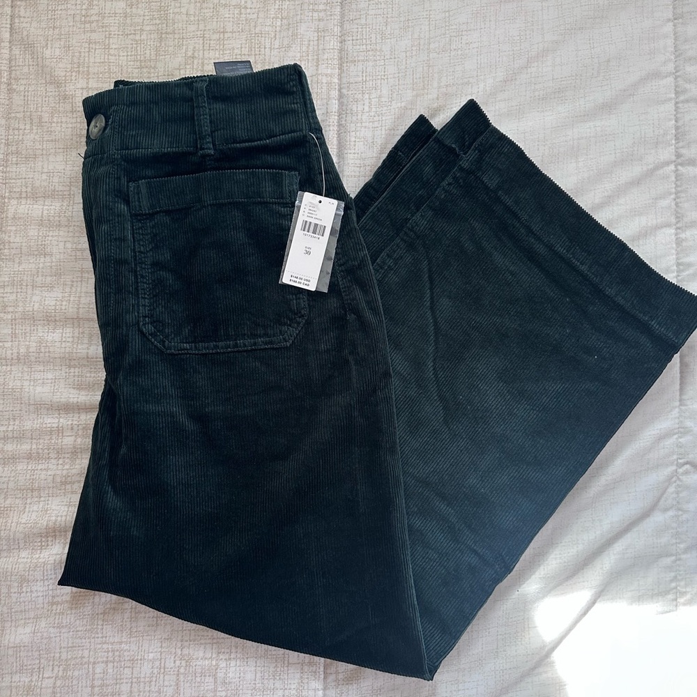 Anthropologie The Colette Bow Corduroy Crop Wide-Leg Forest Green Size 30 NWT